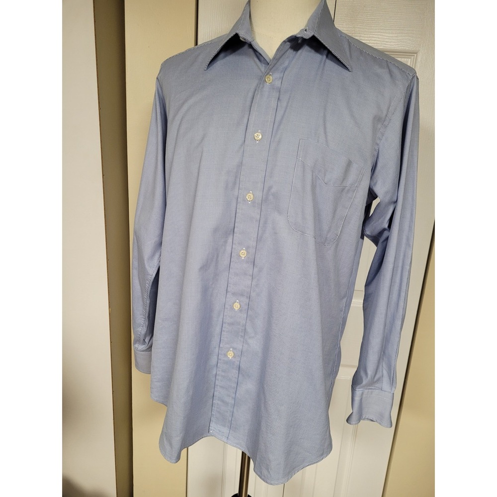 Paul Stuart Mens Blue Micro Check TailoredClassic Dress Shirt 15.5 33 Cotton USA